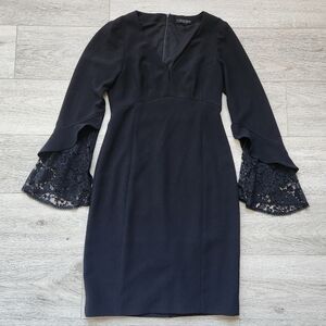 Nanette Lepore Black Betty Dress Bell Lace Long Sleeve Sheath Womens 2